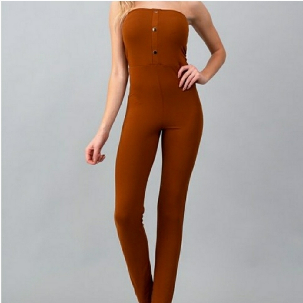 Heart & Hips Terracotta Halter Top Button Jumpsuit